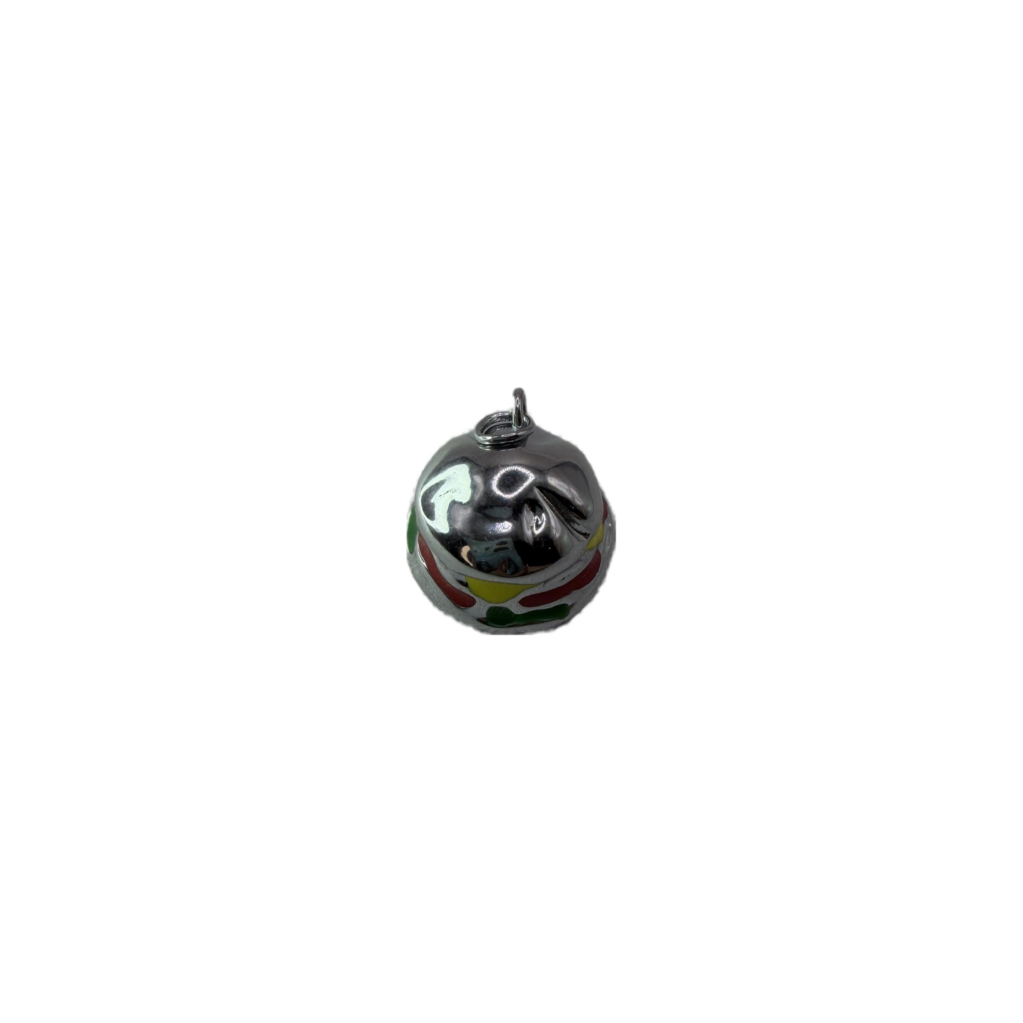 Silver jingle bell with multicolor enamel accents