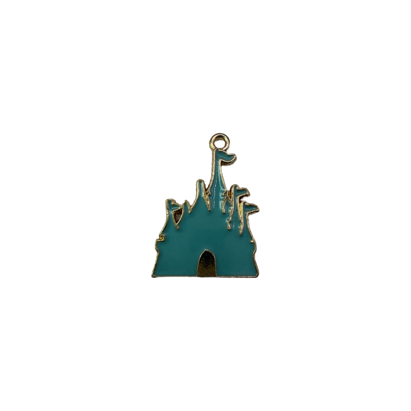 Teal enamel castle silhouette with gold outline