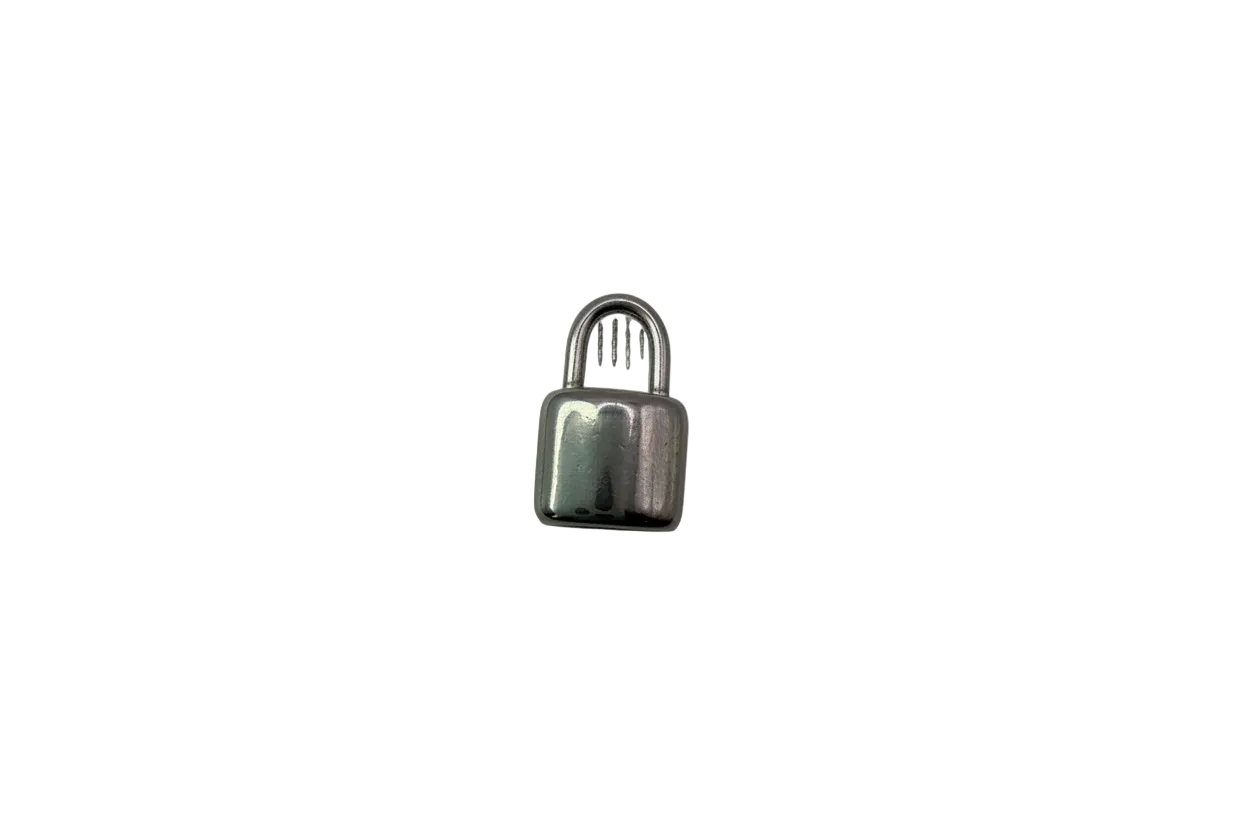 Polished silver padlock charm