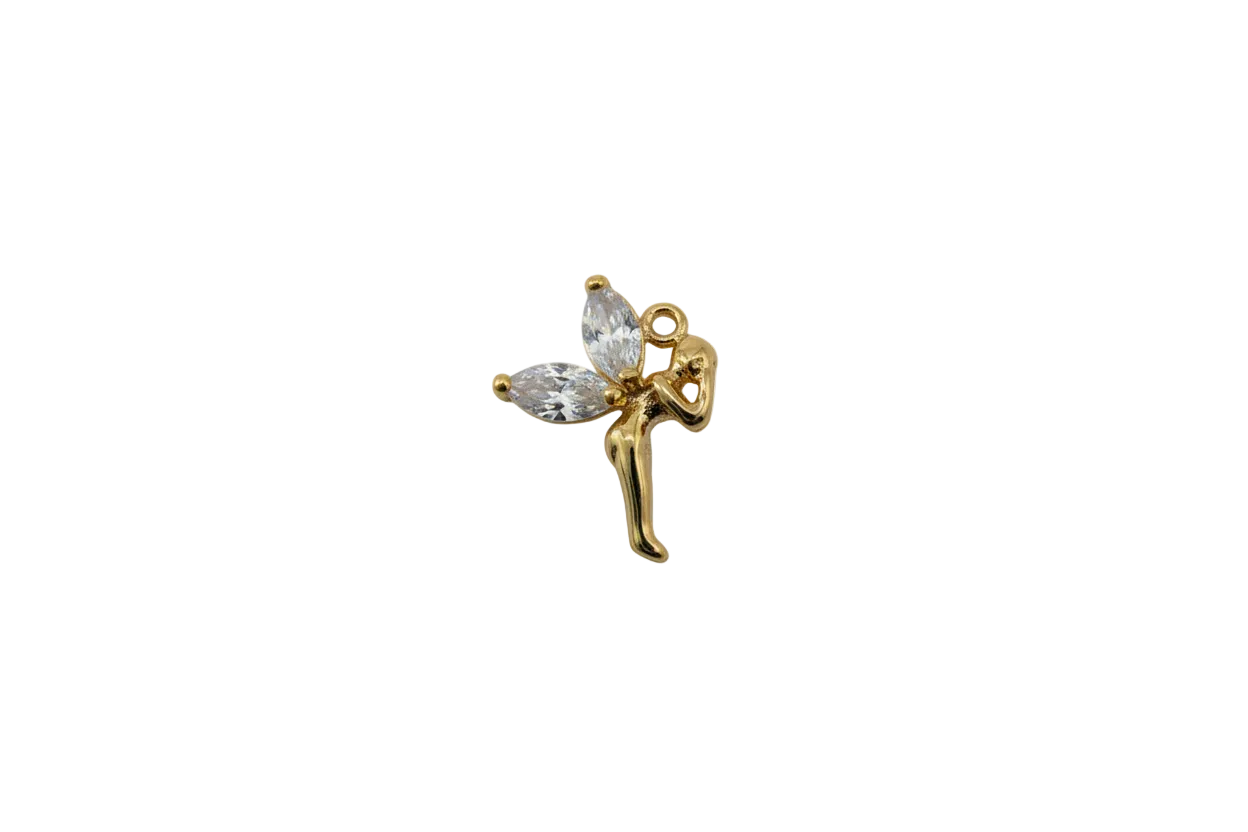 Gold fairy with clear faceted crystal wings