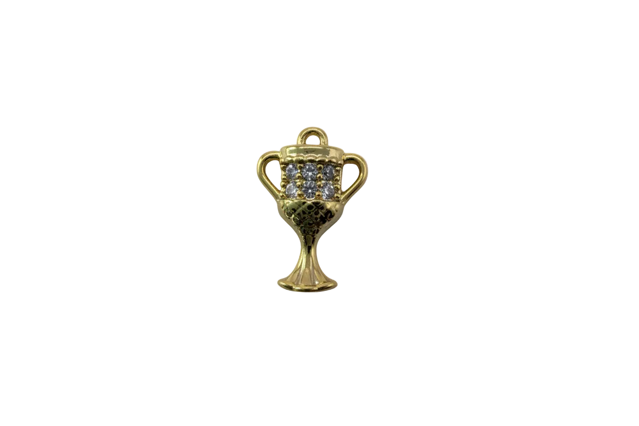 Gold trophy cup with clear pavé gems