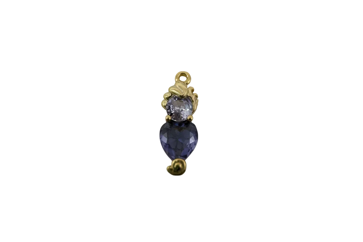 Gold two-stone with violet heart crystal and lavender round crystal