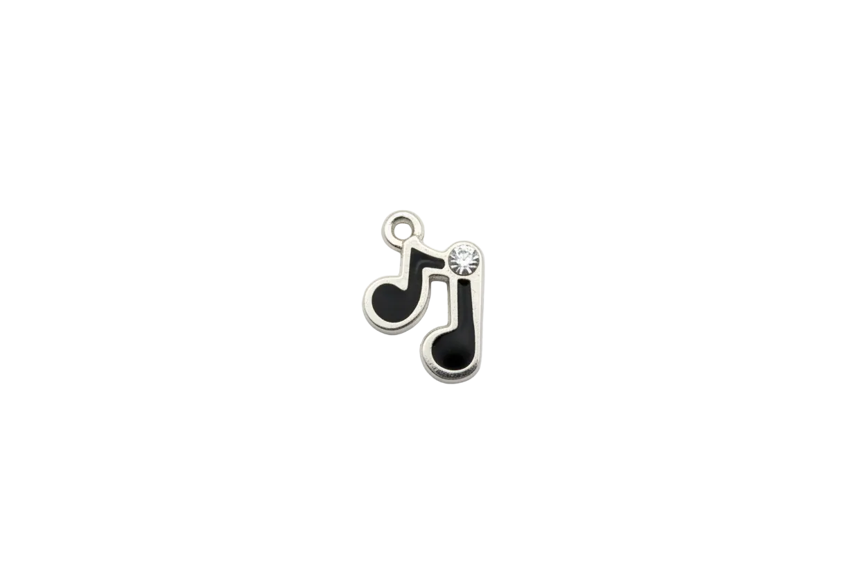 Black music note in silver finish with clear gem
