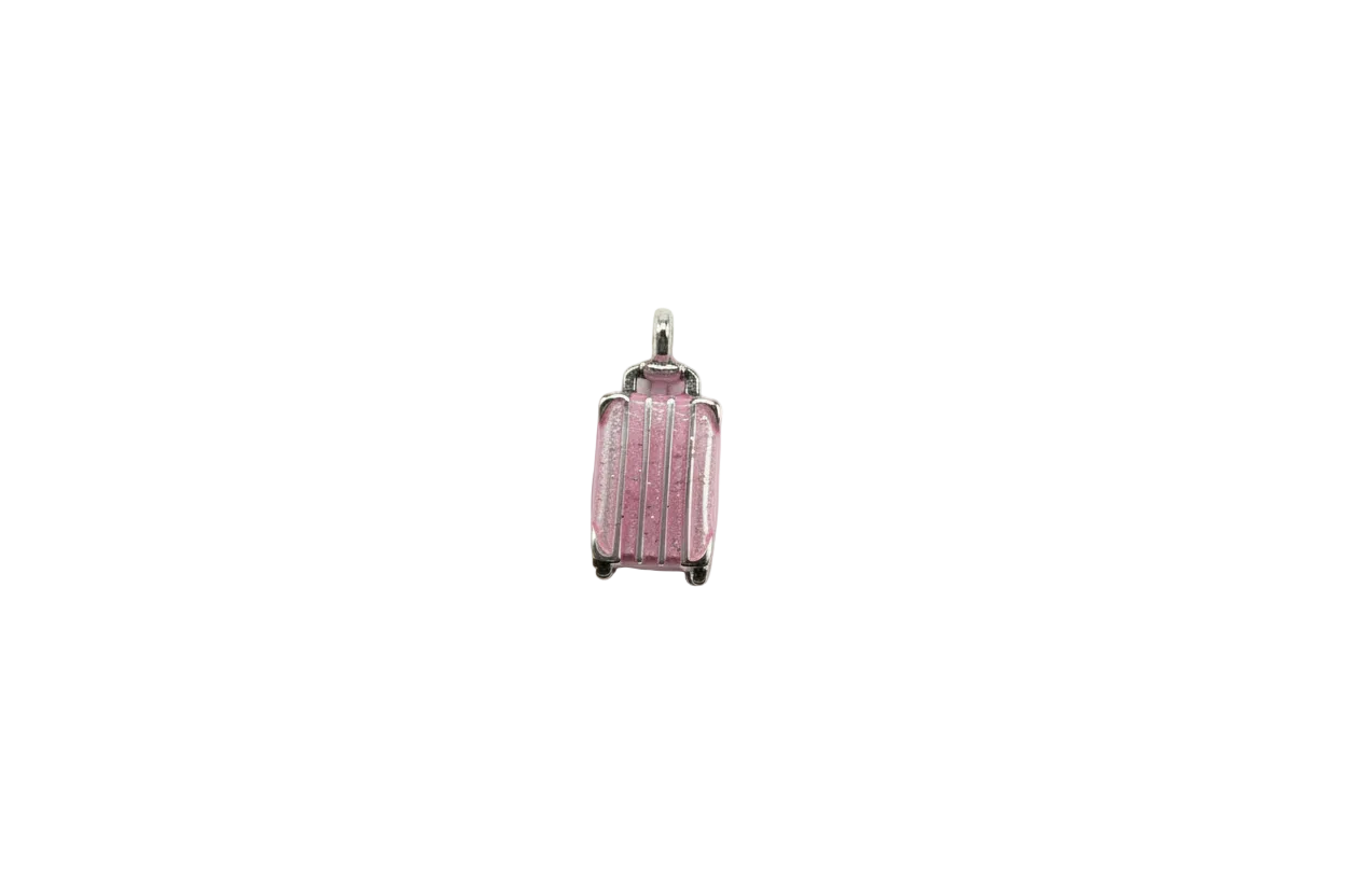 Glitter pink suitcase with silver-tone detailing