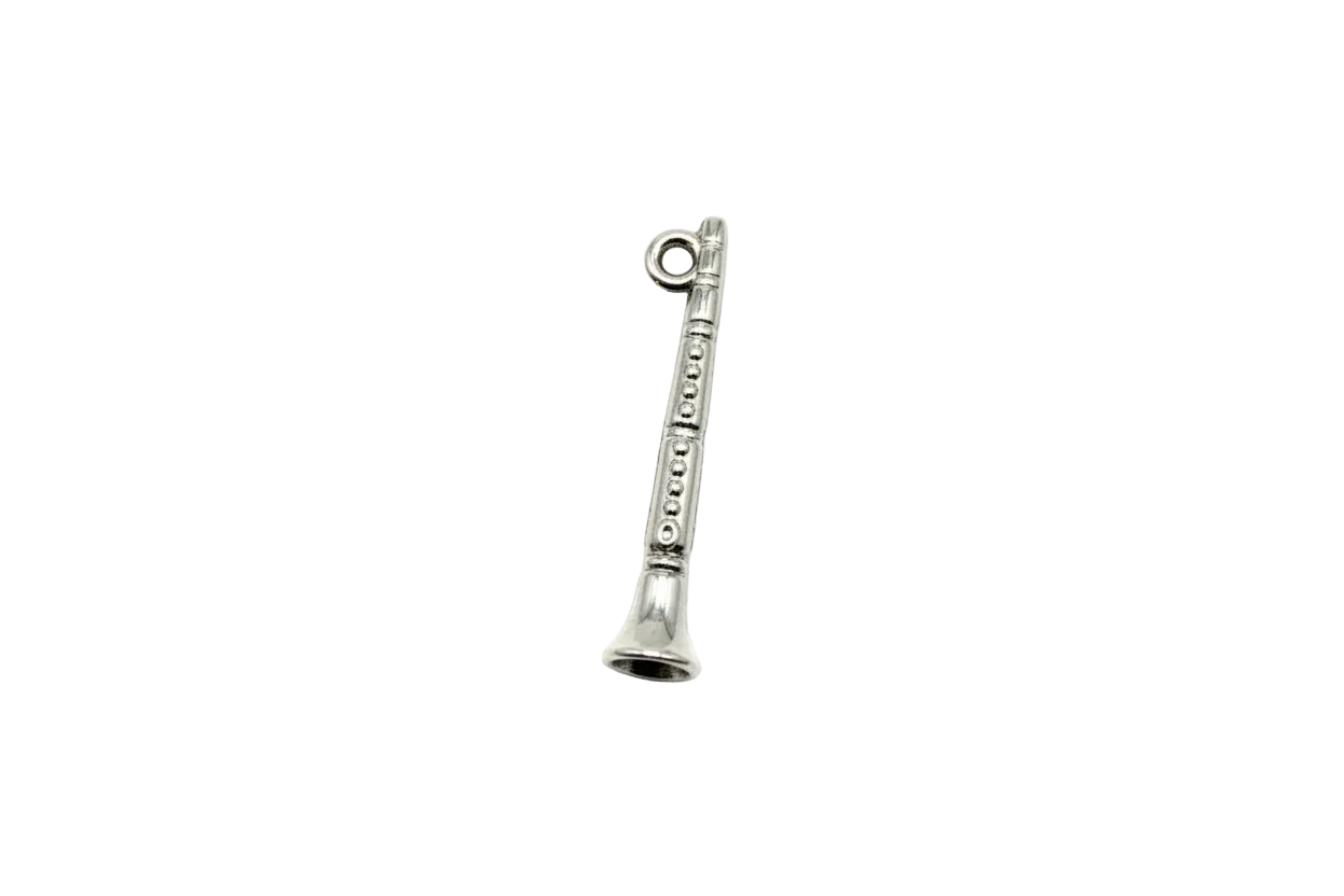 Polished silver clarinet with key details