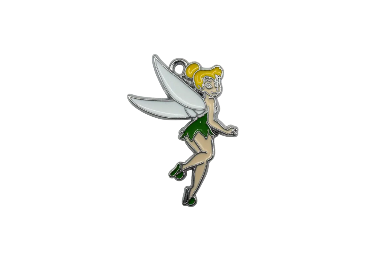Enamel winged fairy figure in green and white, silver finish