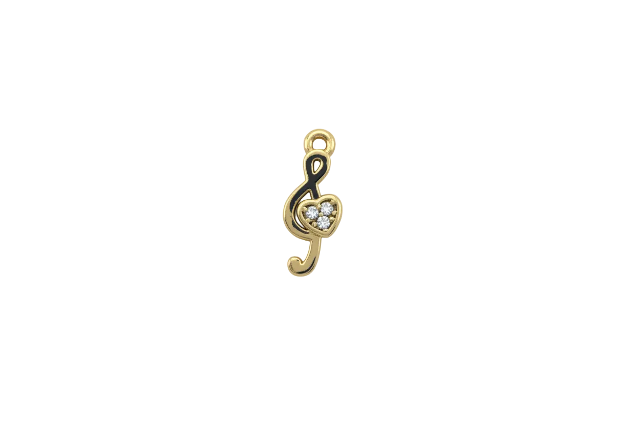 Gold pin shape with heart and three clear crystals