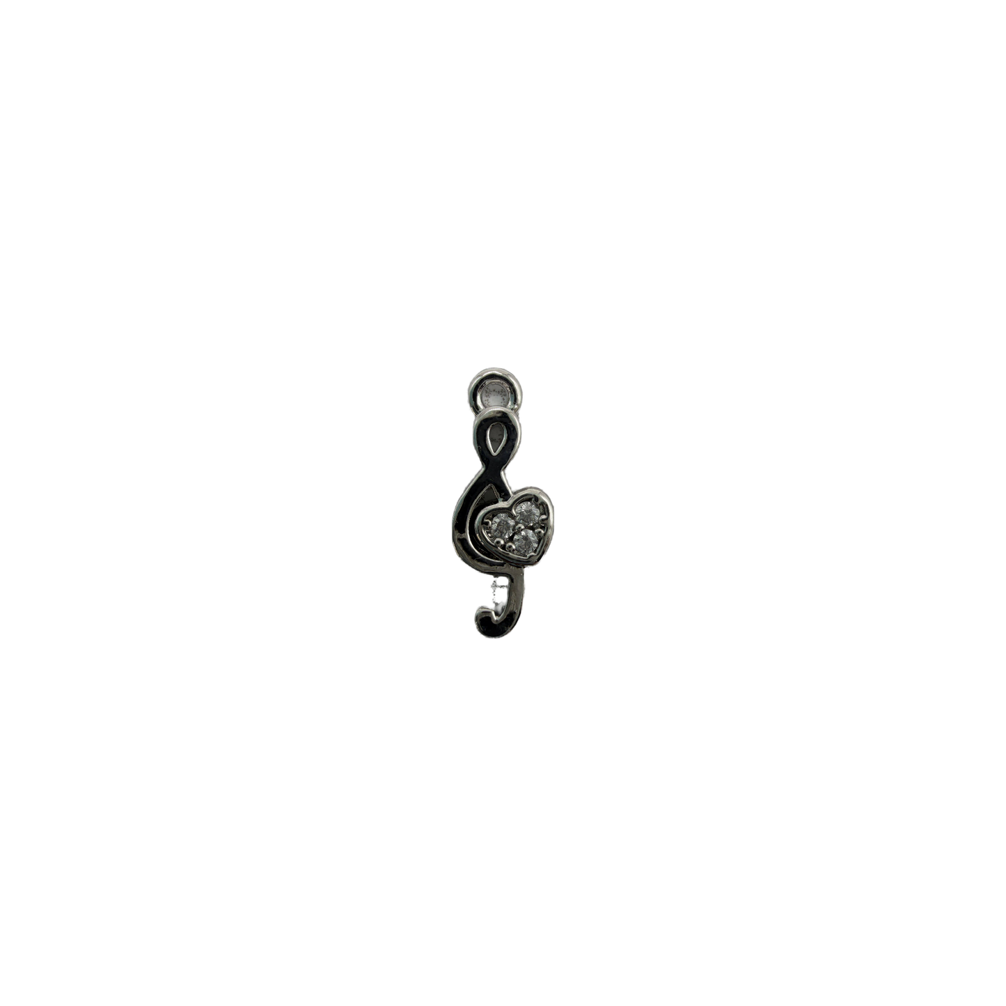 Silver swirl heart with three clear stones