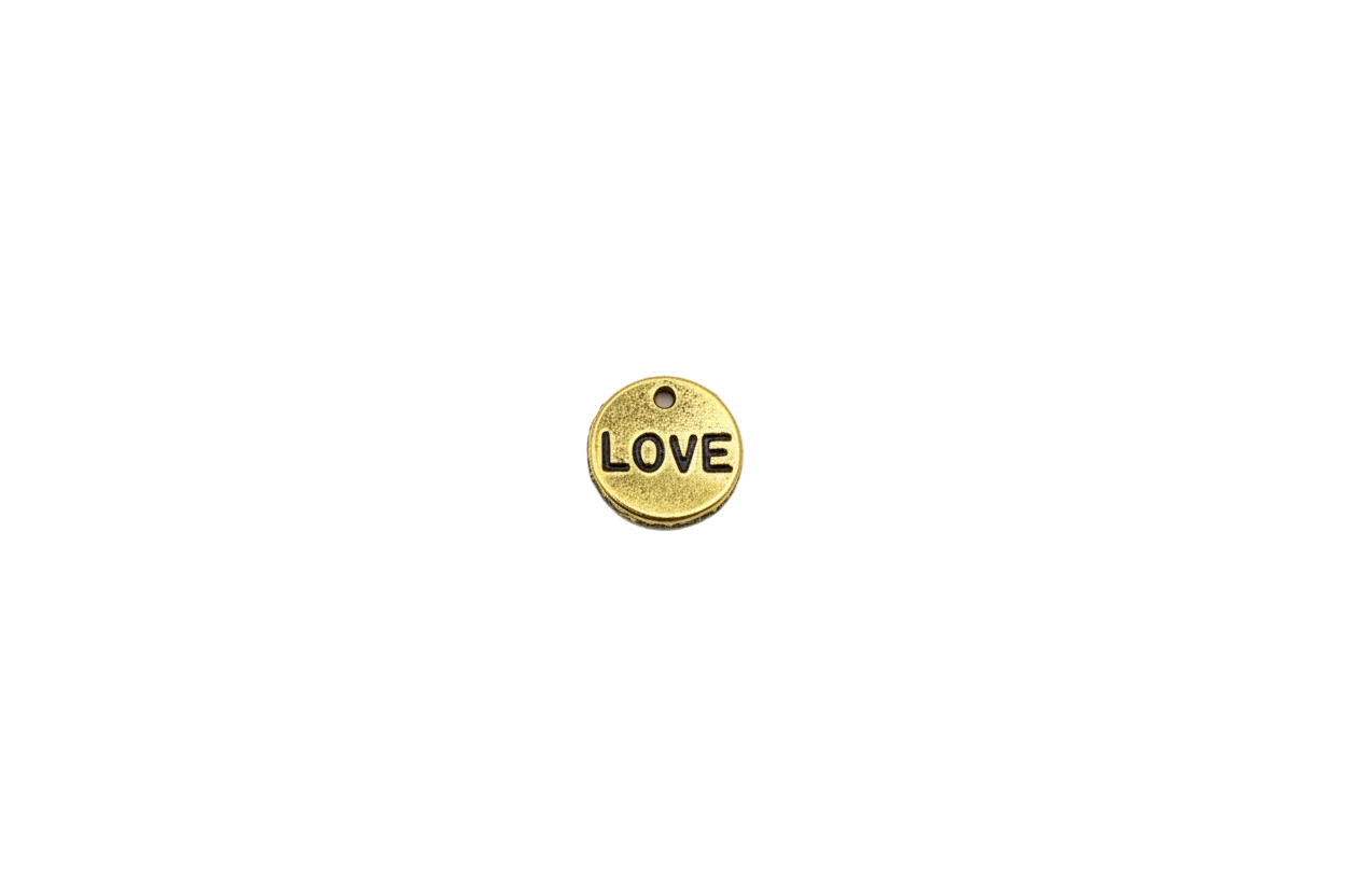 Gold disc with raised LOVE lettering