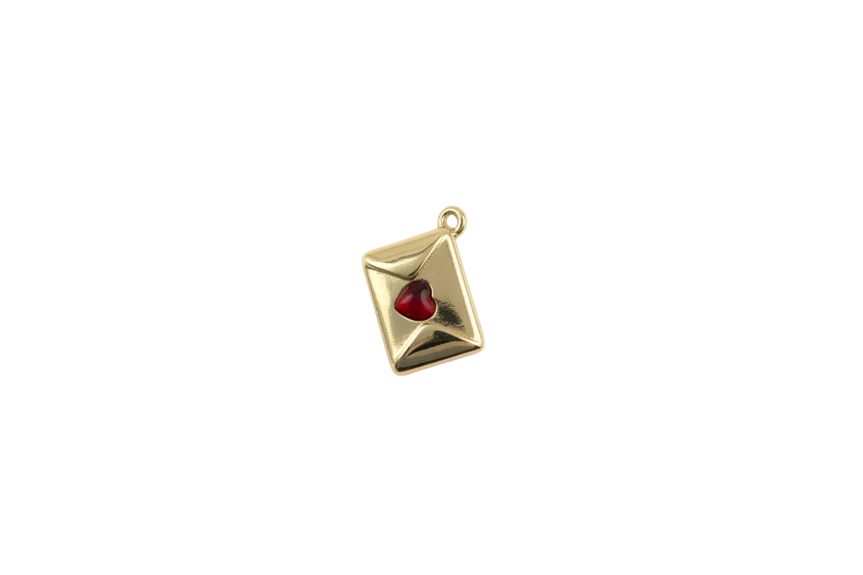 Gold envelope with red heart gem seal