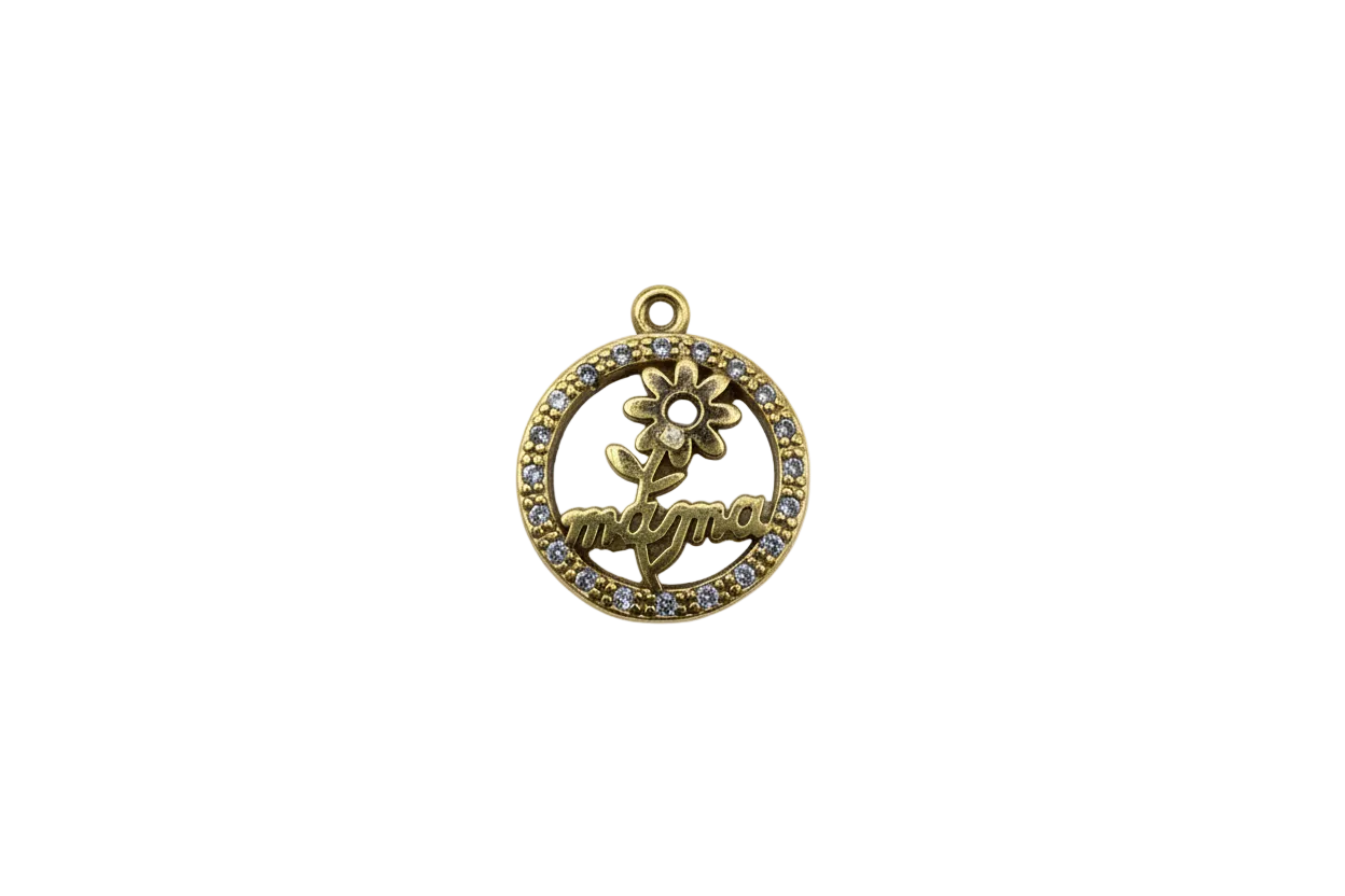Gold mama flower medallion with clear crystals