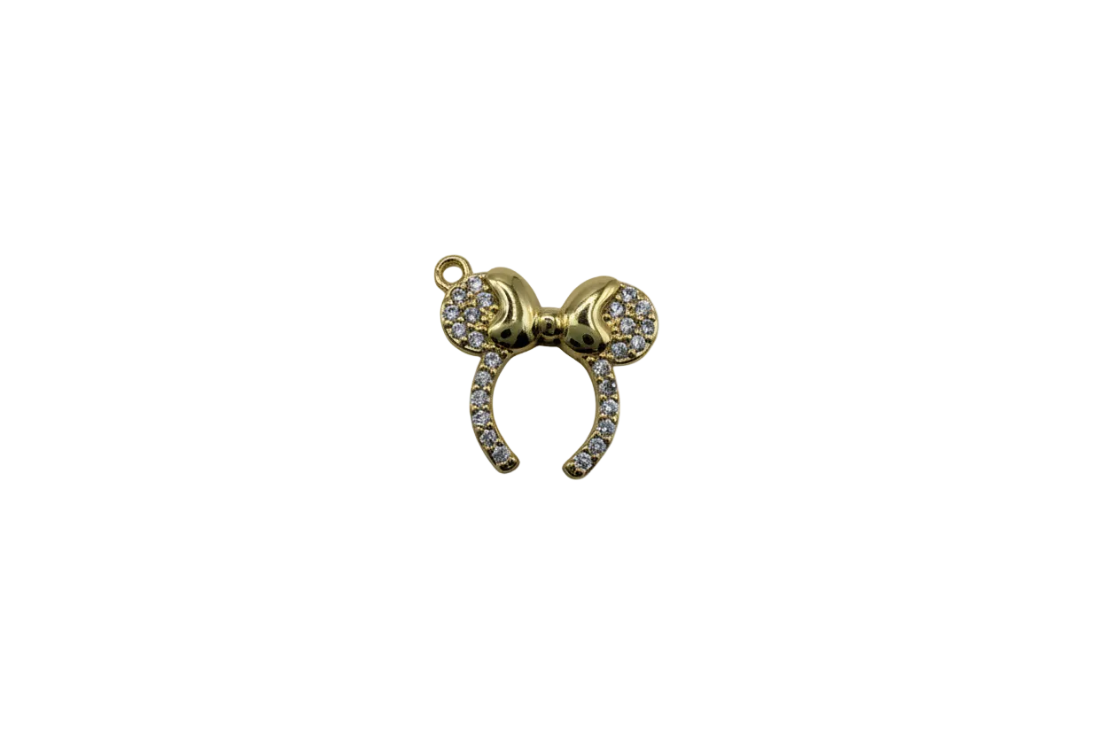 Gold bow horseshoe with pavé clear gems