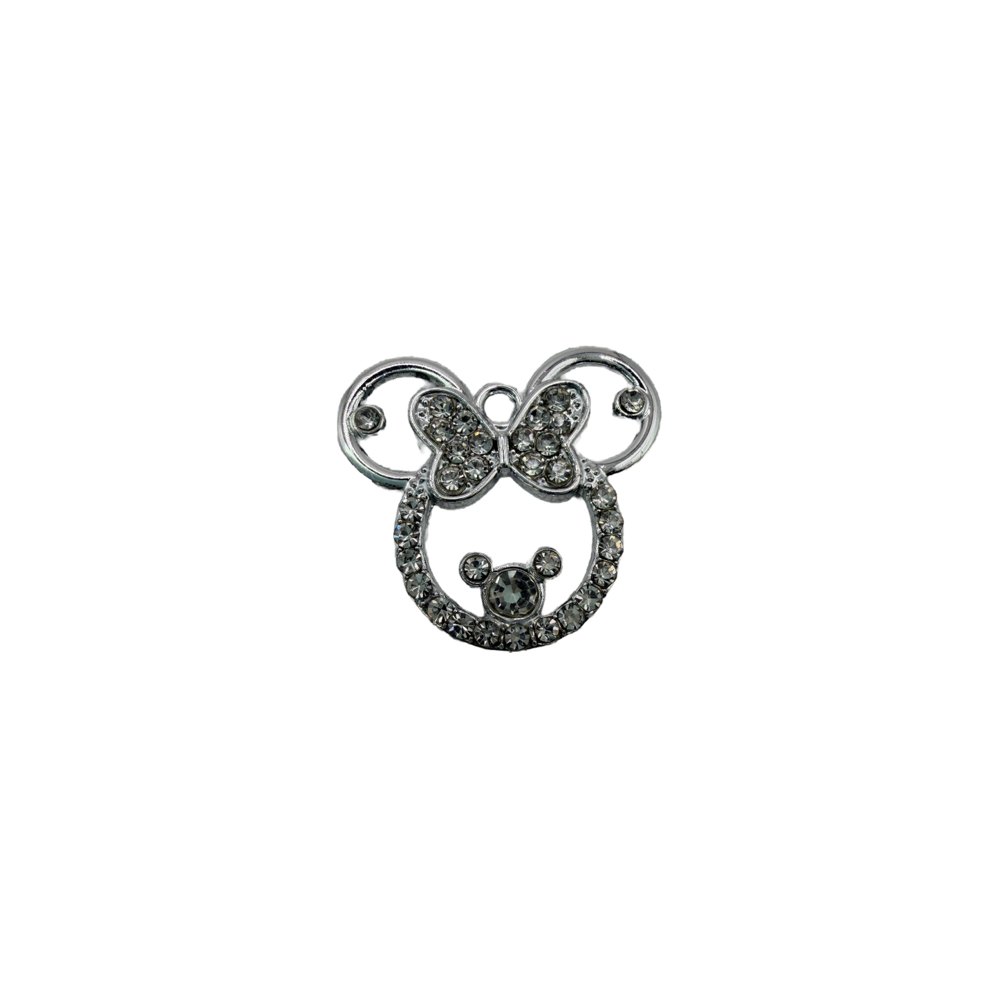 Silver bow mouse head outlined with clear crystals
