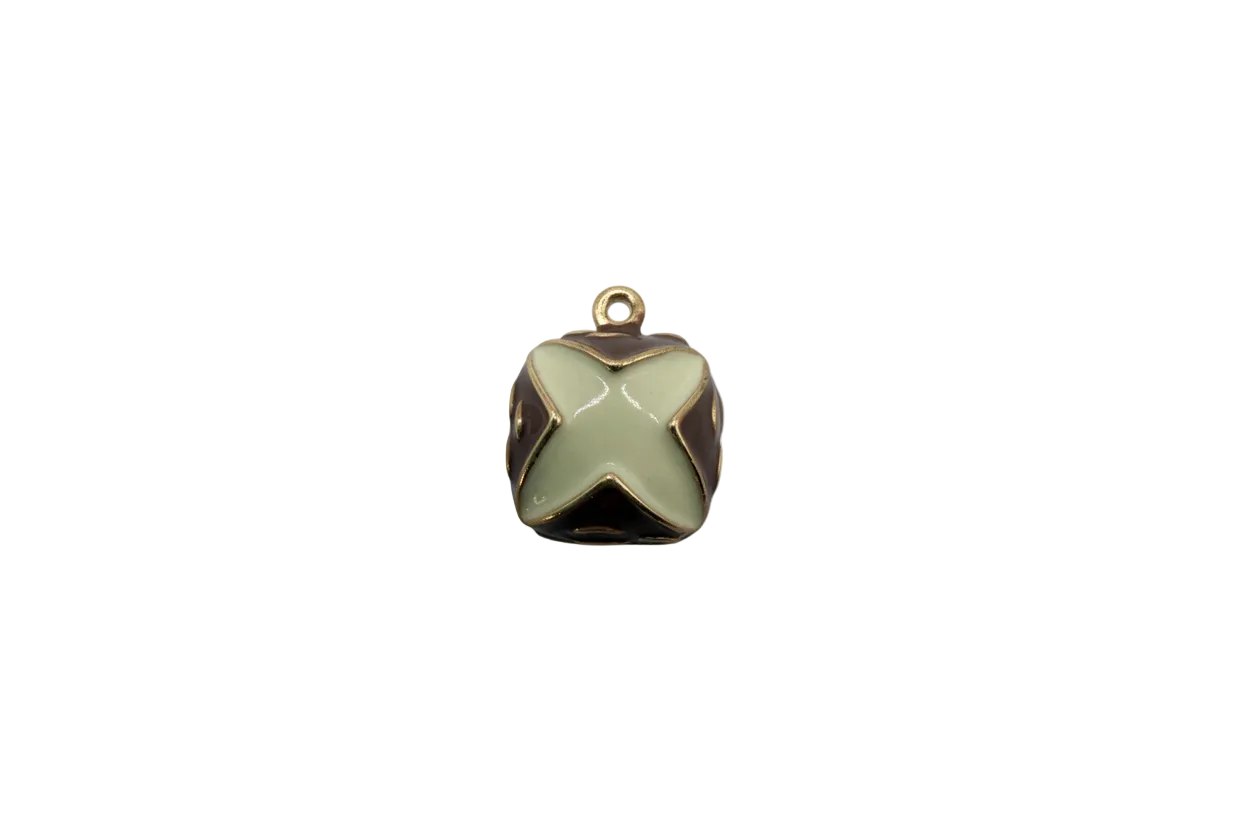 Ivory X cube with gold outline and brown enamel