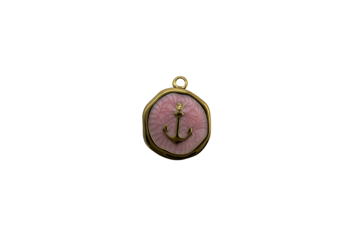 Gold anchor on blush pink enamel medallion