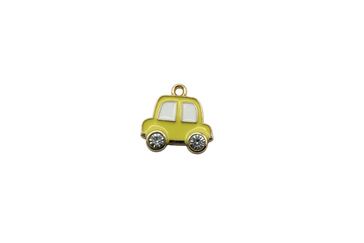 Yellow car icon with clear gem wheels and gold outline