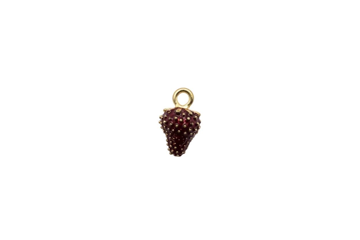 Gold strawberry with glossy deep red enamel
