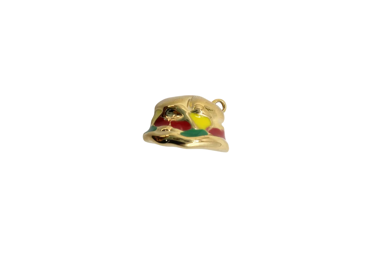 Gold bear head with multicolor enamel patches