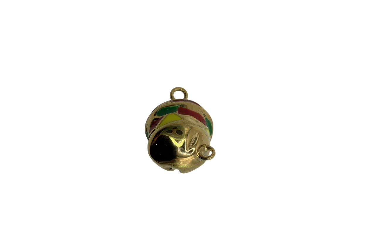 Gold striped jingle bell with clear gem accent