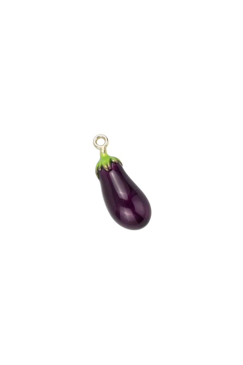 Purple eggplant charm with green cap and gold-tone details