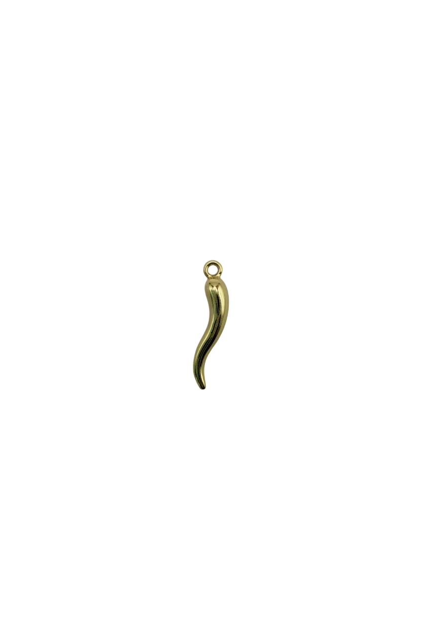 Polished gold curved chili pepper motif, sculptural shine