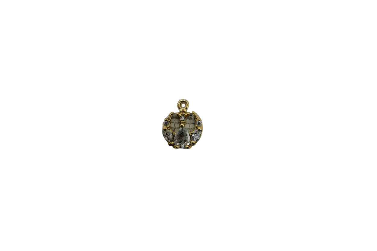 Gold horseshoe with ivory enamel and clear crystals