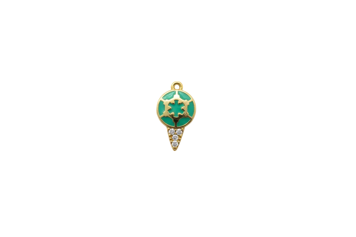 Green globe ice cream cone in gold with clear crystals