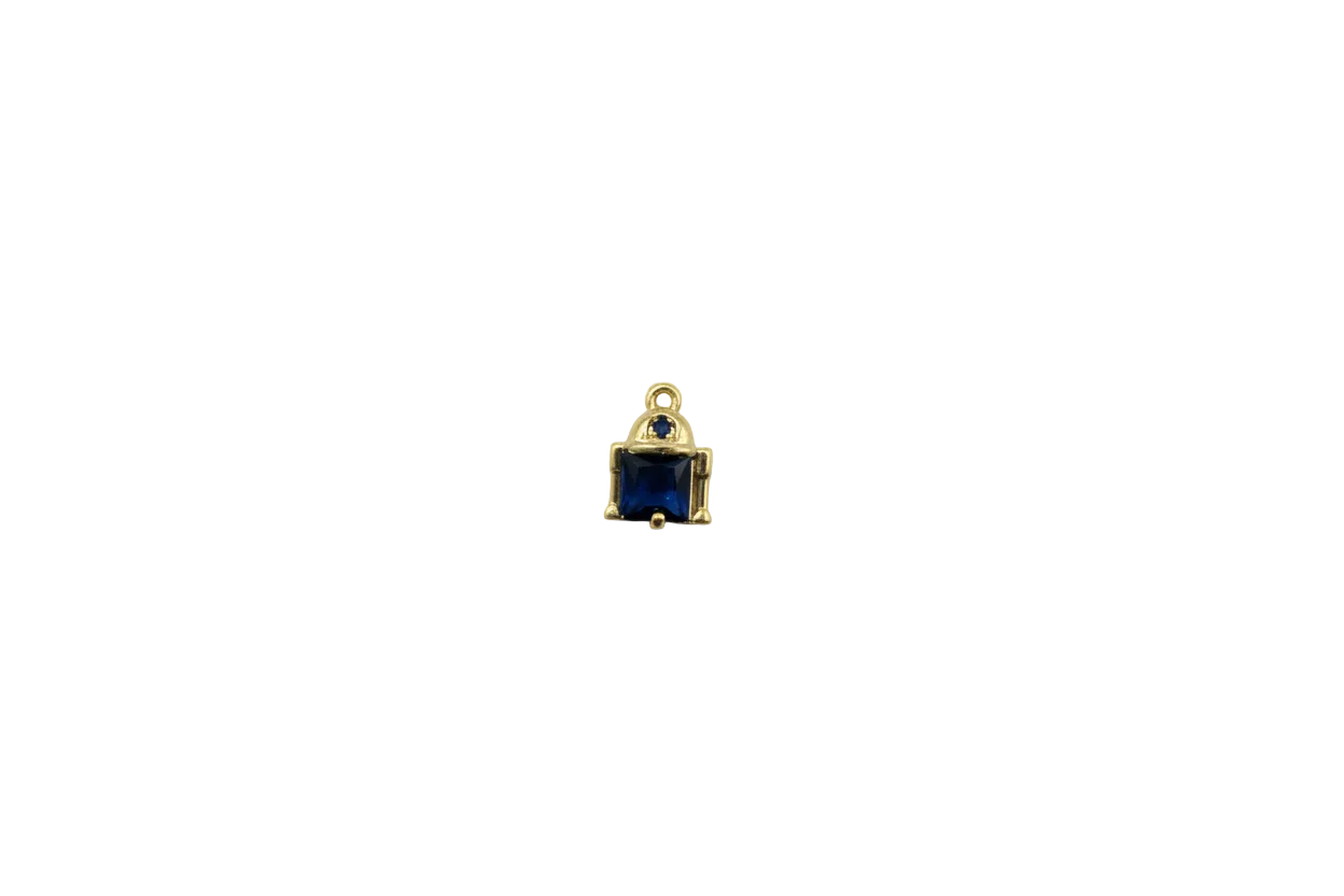 Gold-framed navy square gem with small navy accent