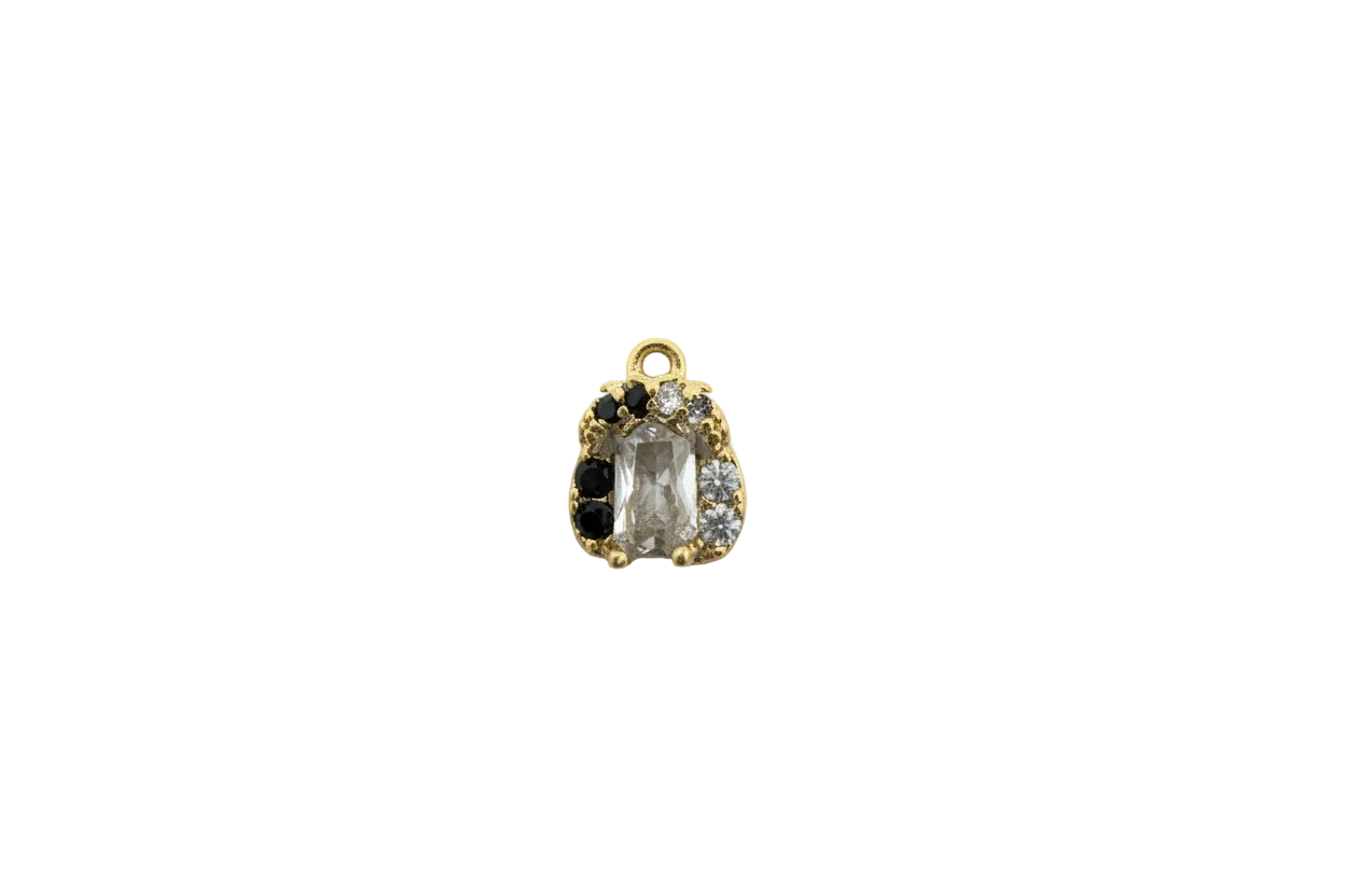 Gold ladybug with clear center gem and black and clear crystals