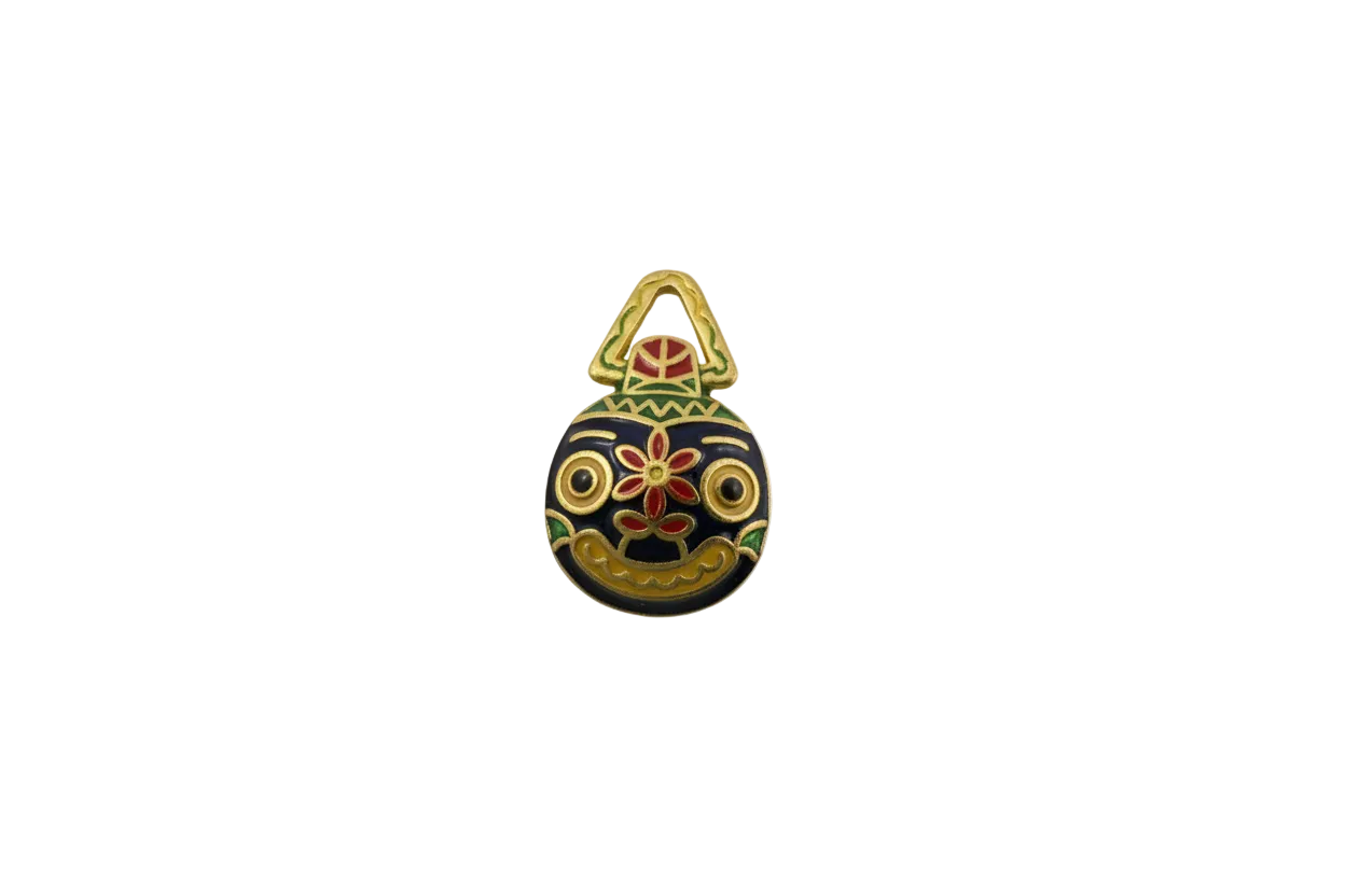 Navy owl handbag motif with red flower and gold accents