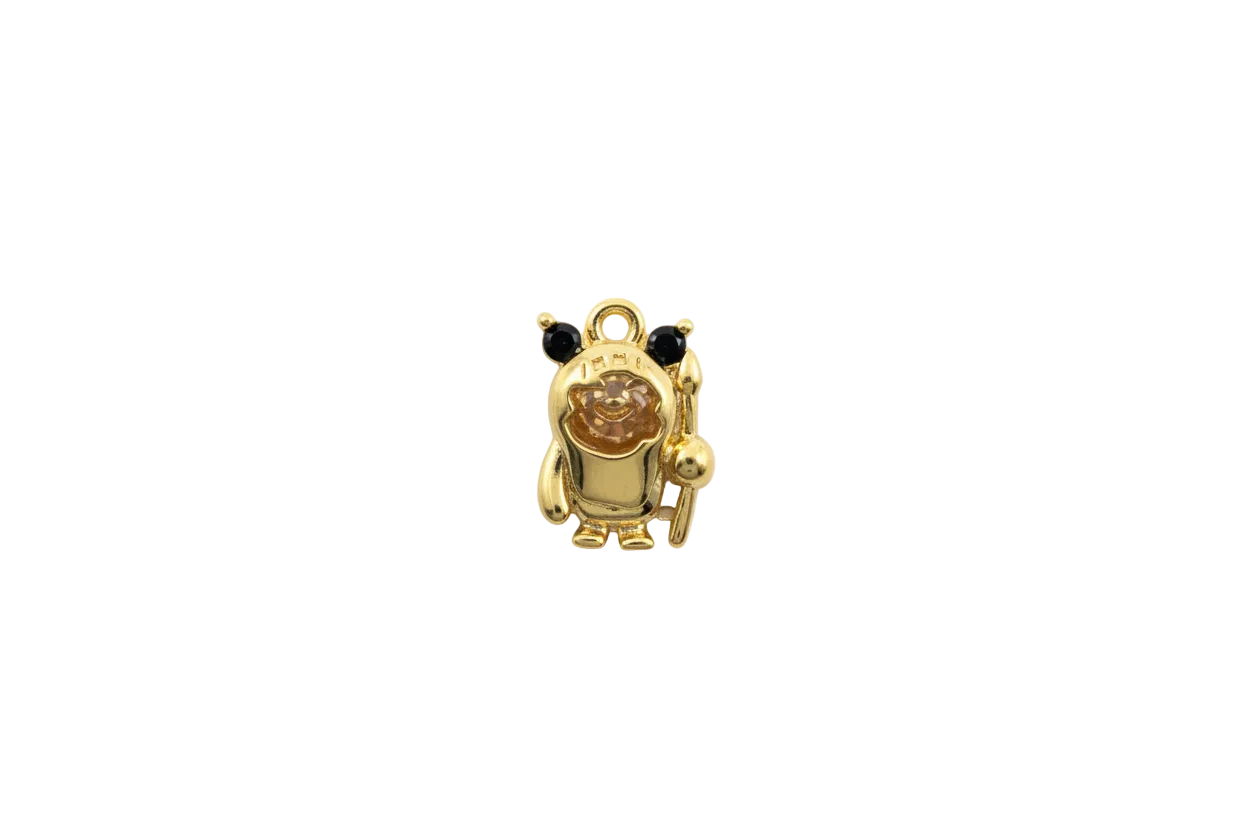 Gold panda figure with honey-brown gem center and black accents