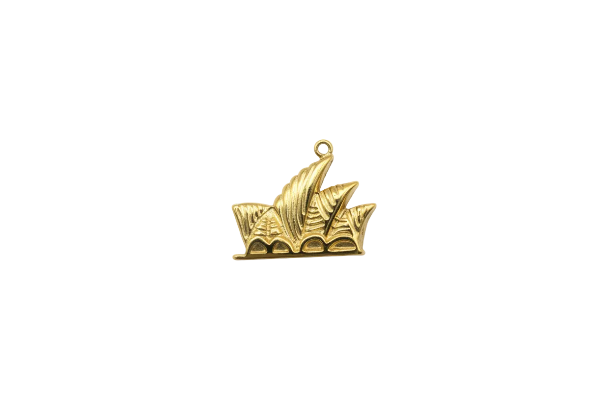 Gold sculpted leaf fan charm with ridged texture