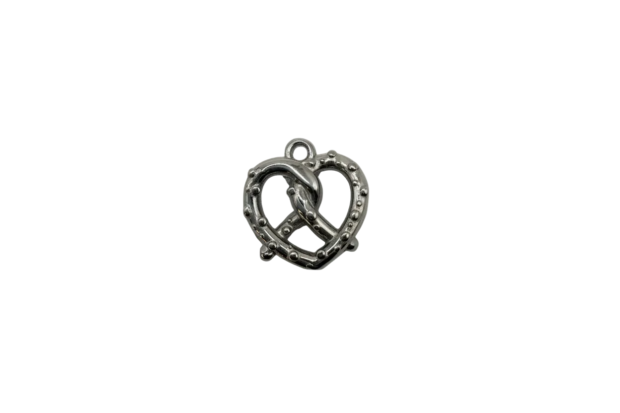 Silver pretzel with raised bead texture