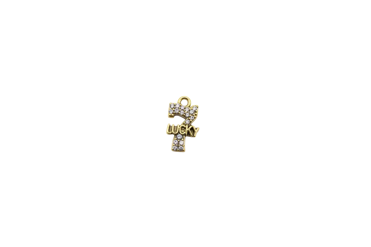 Gold lucky number 2 with “lucky” script and clear crystals