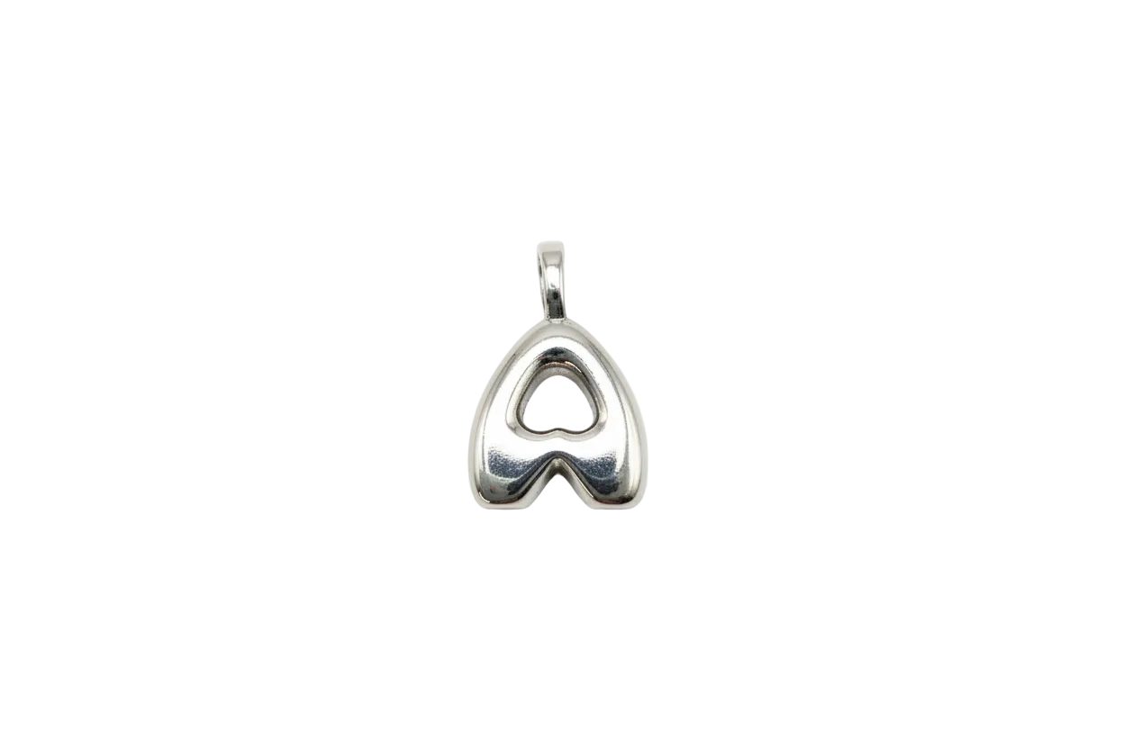 Polished silver wishbone with heart cutout