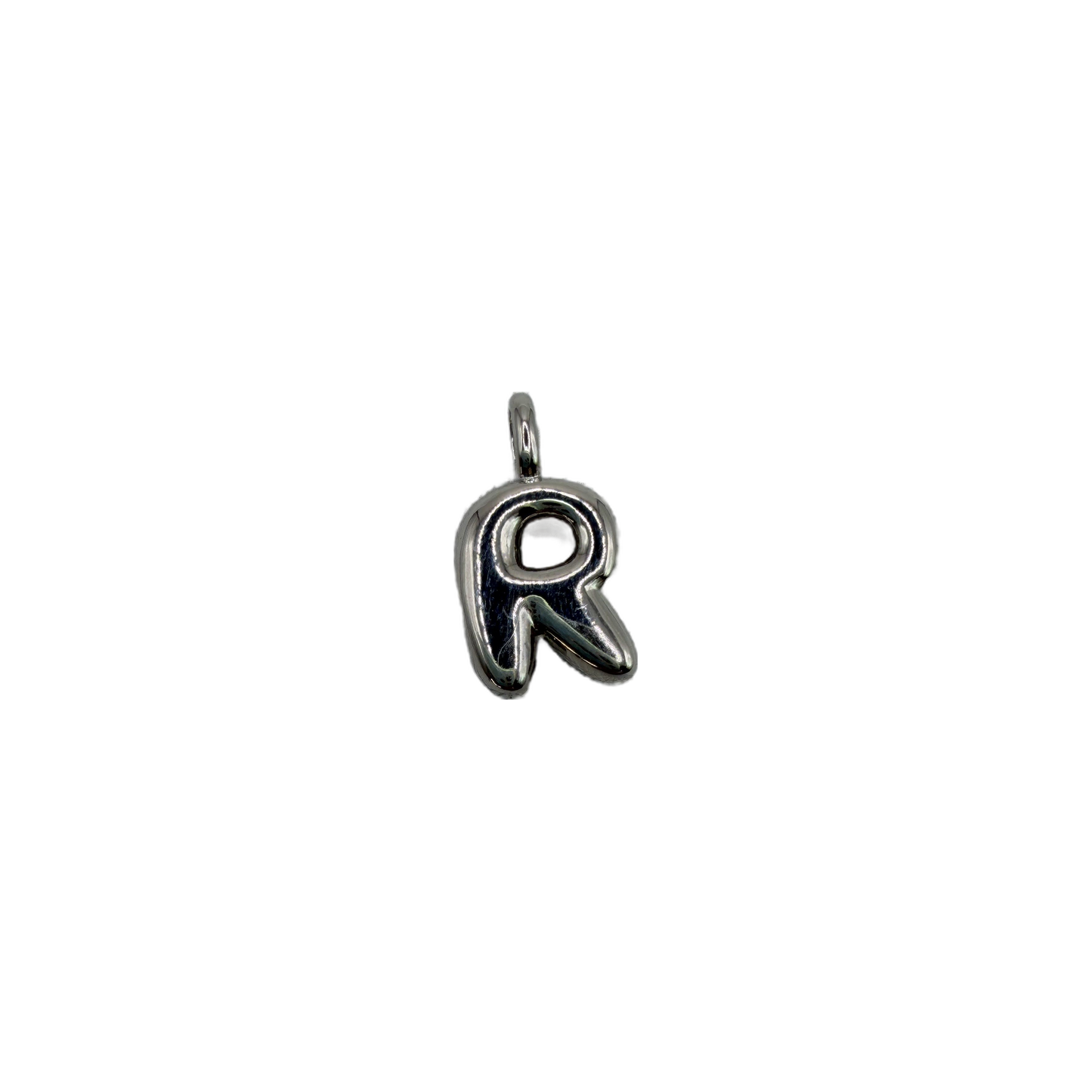 Polished silver puffy letter R initial