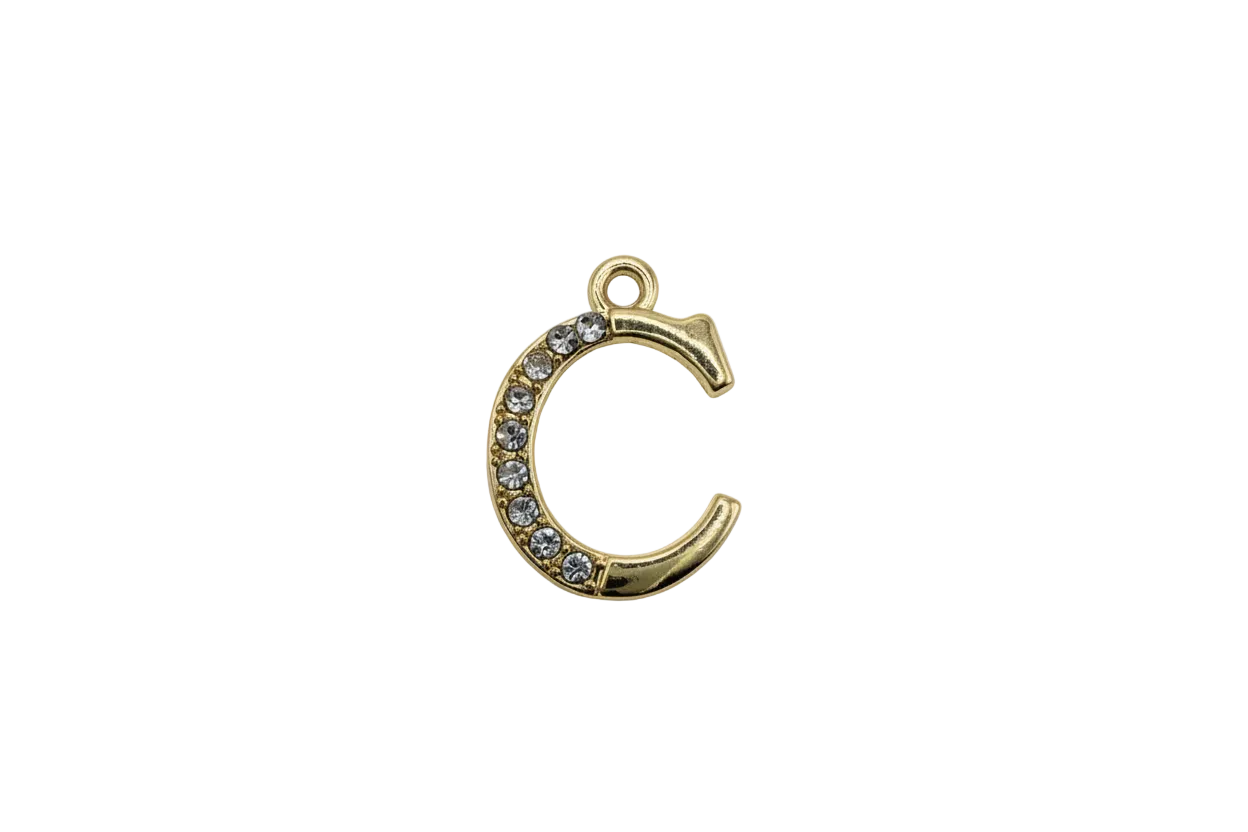 Gold pavé initial C with clear crystals