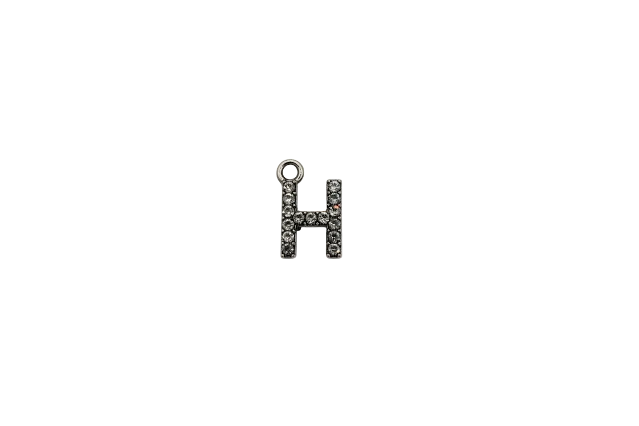 Pavé crystal H initial in silver tone