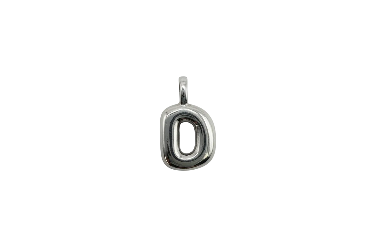Polished silver-tone puffy number 0 pendant