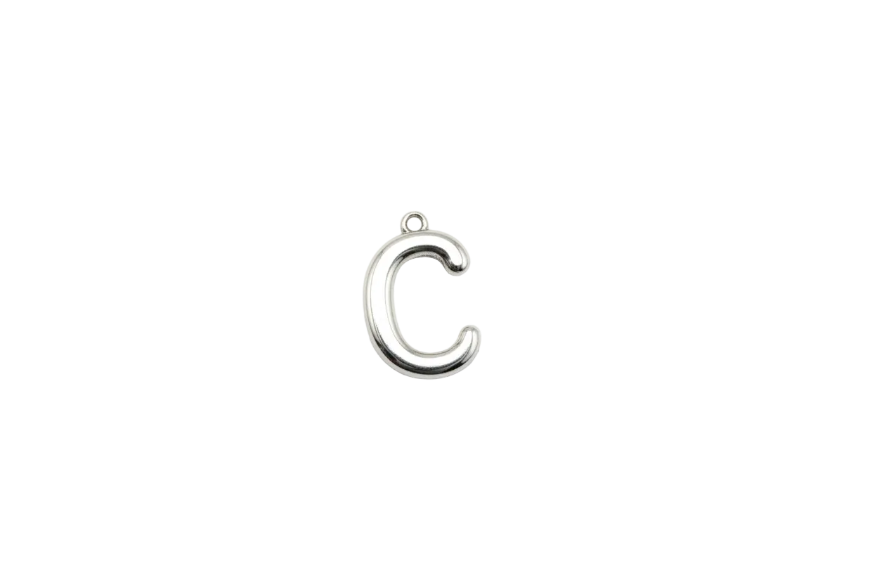 Polished silver letter C initial with rounded edges