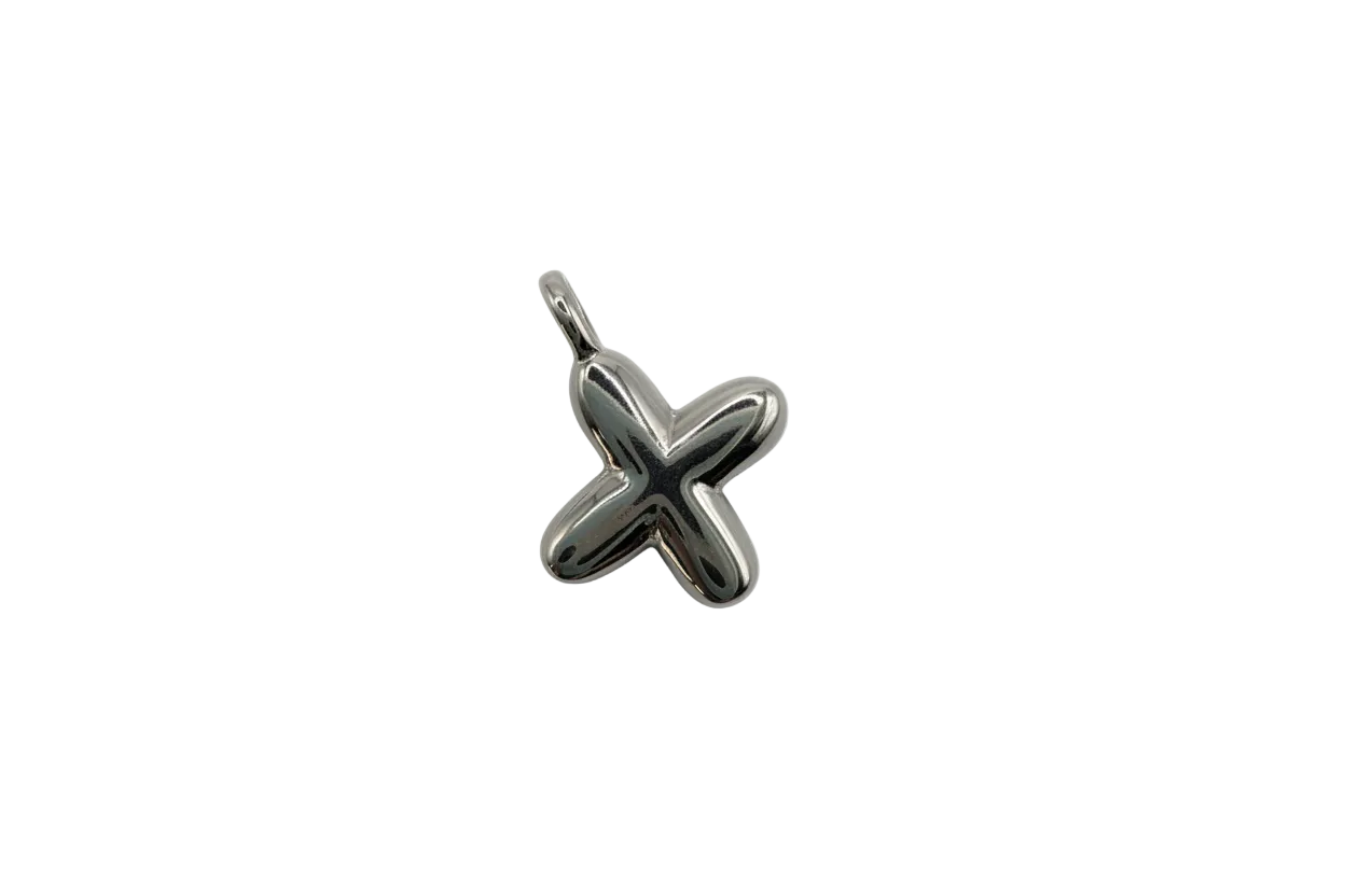 Polished silver puffy four-point star charm