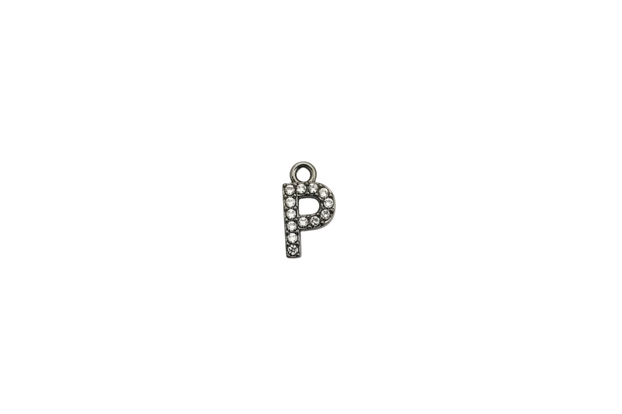 Silver-tone letter P with clear crystals