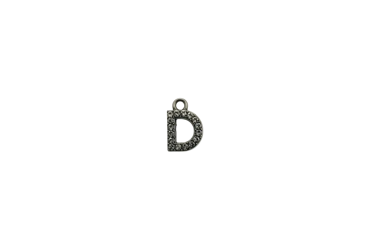 Silver letter D with pavé clear crystals