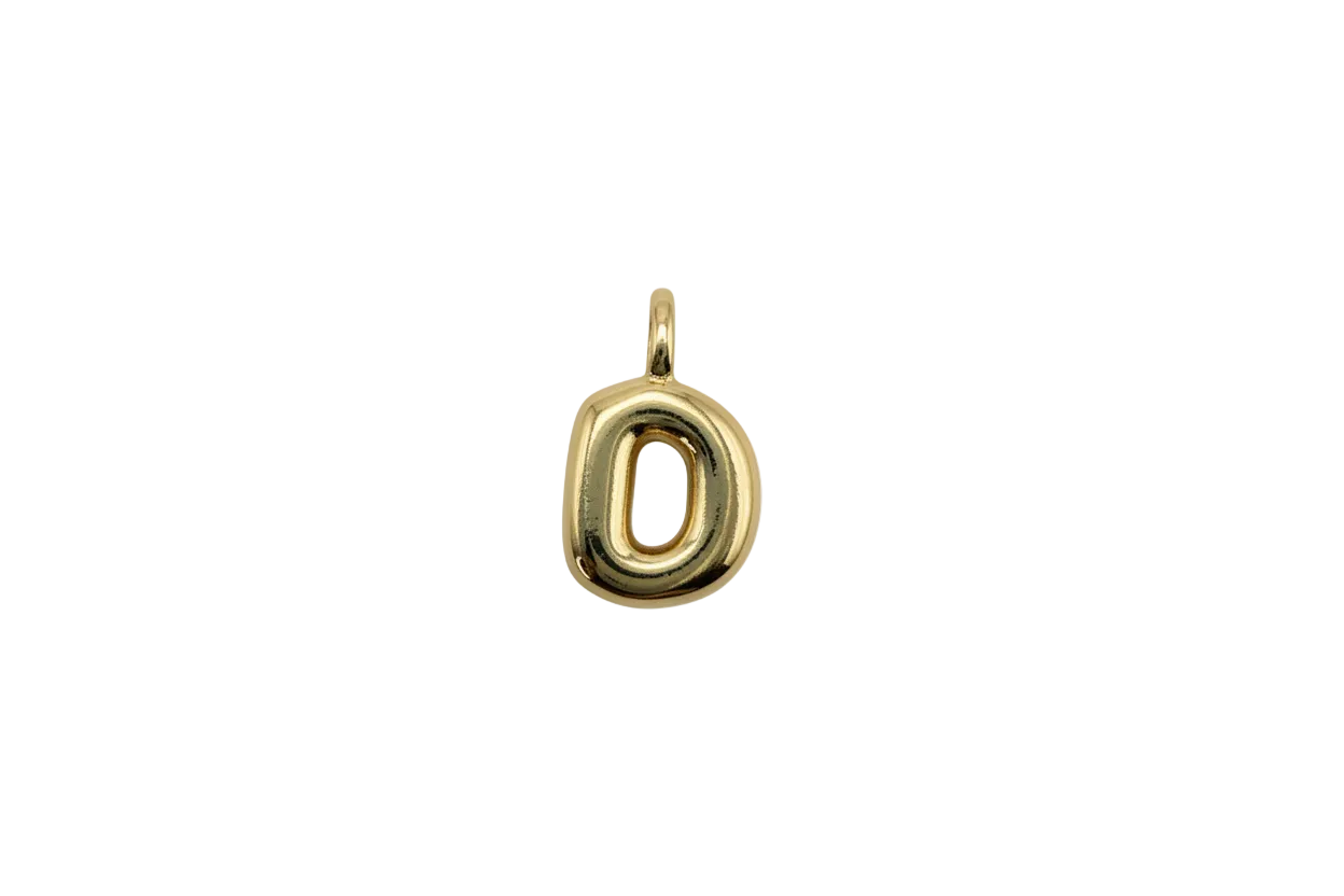 Gold puffy initial O letter with rounded square shape on black