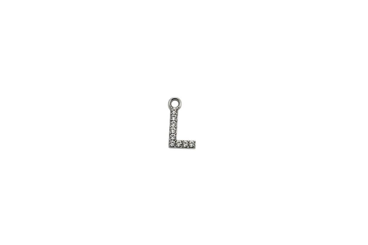 Silver pavé letter L initial with clear stones