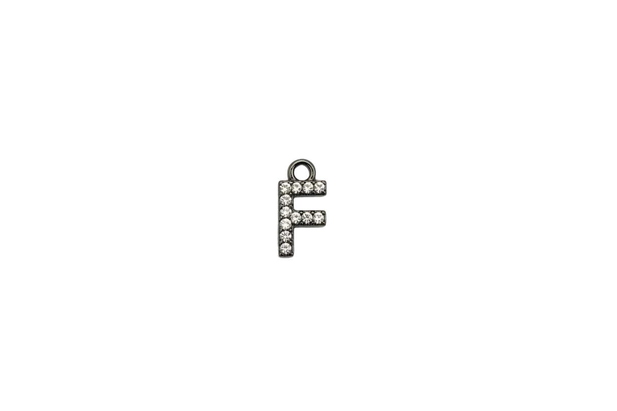 Silver pavé letter F with clear crystals
