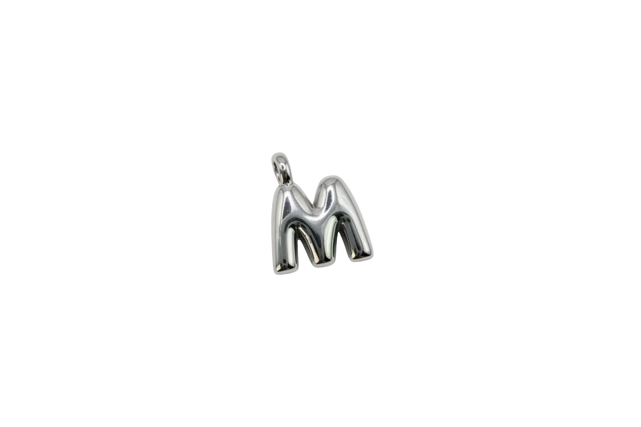Polished silver balloon letter M pendant