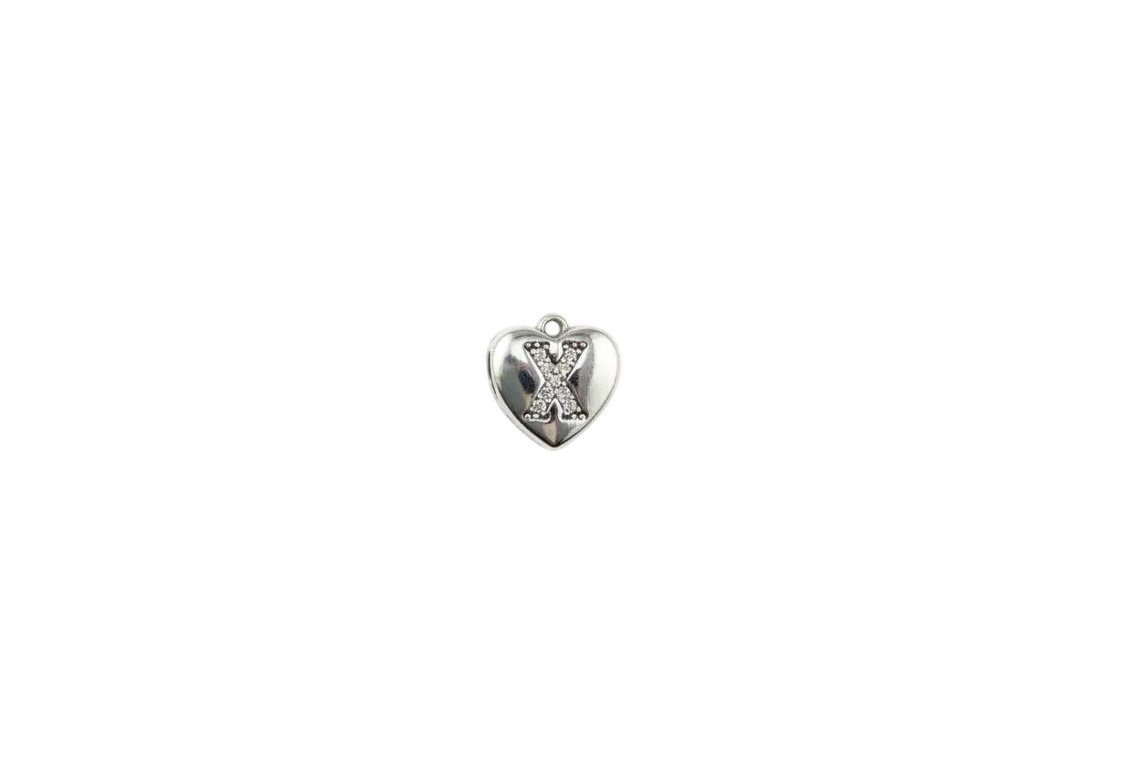 Silver-tone heart with pavé crystal letter X