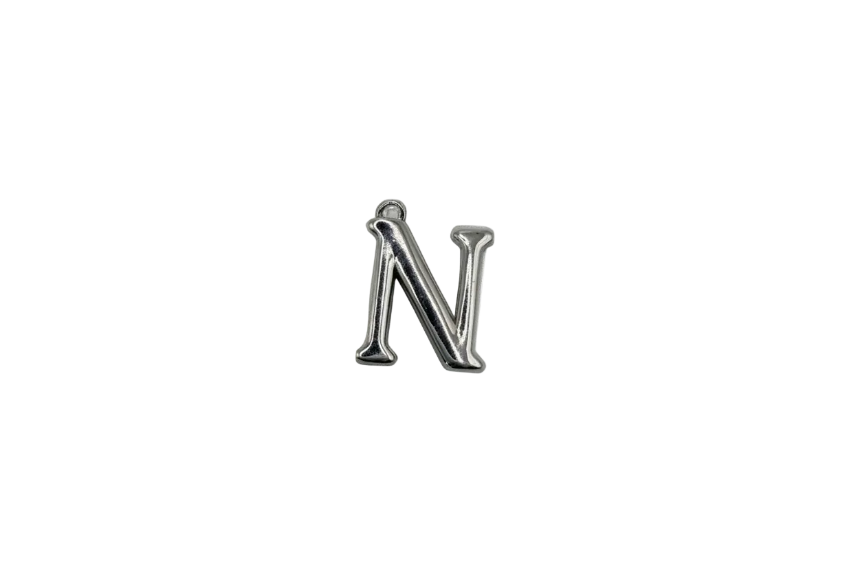 Polished silver letter N initial pendant