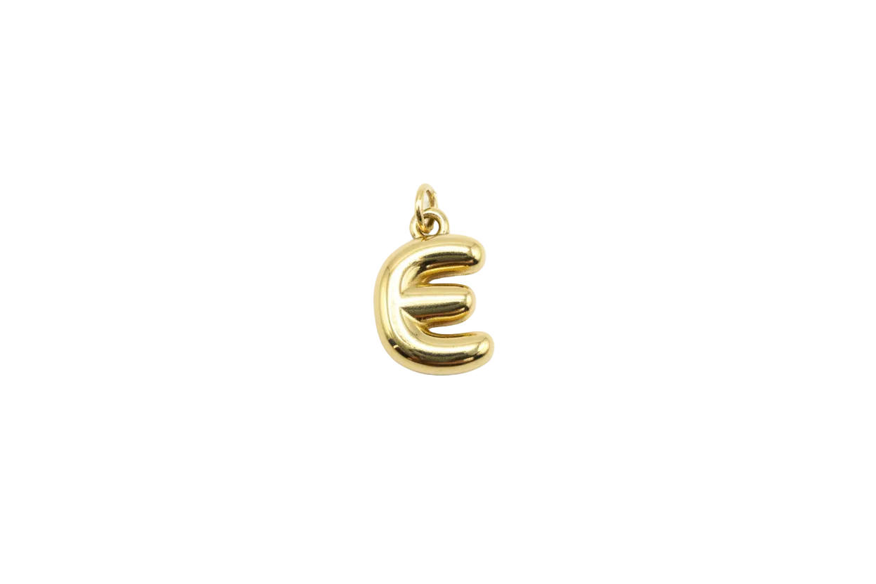 Gold puffy letter E initial with glossy balloon-like silhouette